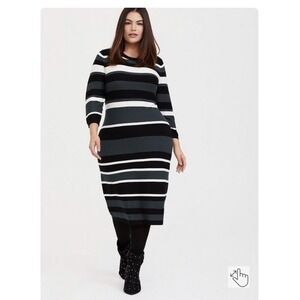 Torrid Green Multi Stripe Rib Sweater Knit Bodycon Midi Dress Women’s 0 / Large
